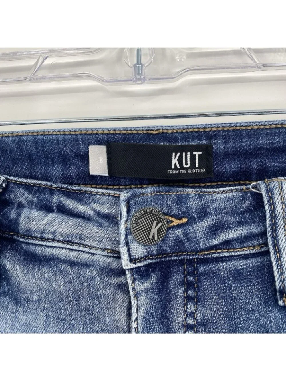 KUT From The Kloth Size 8 Blue Rachel High Rise Mom Jeans Cropped Distressed